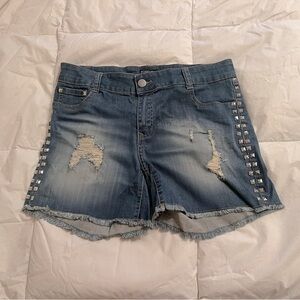 Studded Distressed Denim Plus Size Shorts